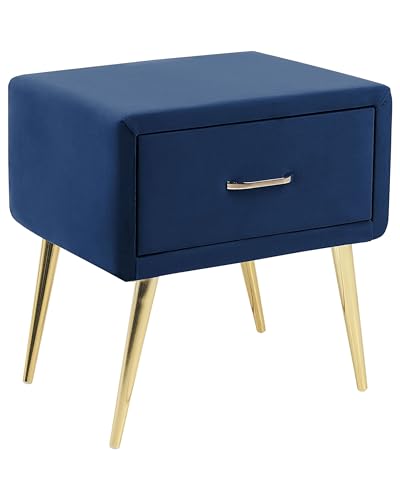 Beliani Nachttisch Samtstoff blau mit Schublade Metallgestell Gold Modern Glam Flayat von Beliani