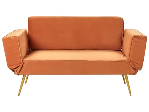 Beliani Schlafsofa Samtstoff orange 2-Sitzer verstellbare Armlehnen Saarela von Beliani