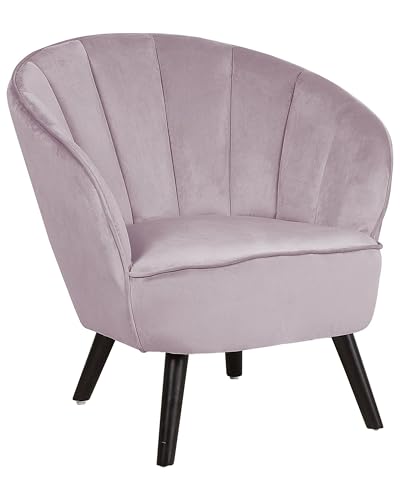 Beliani Sessel Samtstoff rosa Muschelform mit Holzbeinen Dunkelbraun Retro Galmour Dala von Beliani