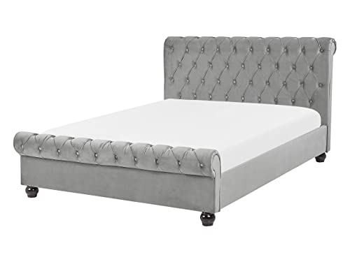 Beliani Stilvolles Bett Polsterbezug Samtstoff Chesterfield Style hellgrau 140x200 von Beliani