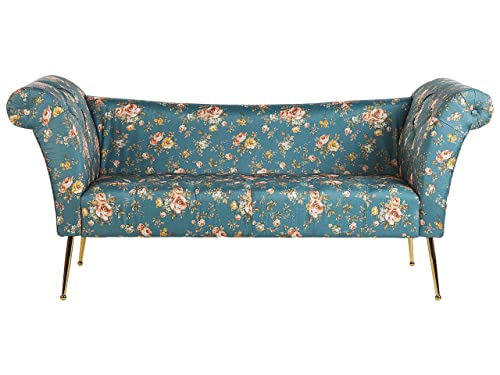 Bequeme Chaiselounge im Retro Stil Blumenmuster Samtstoff seeblau Nantilly von Beliani