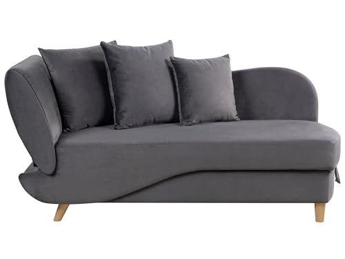 Chaiselongue Samtstoff grau linksseitig mit Stauraum Kissen modern Meri II von Beliani