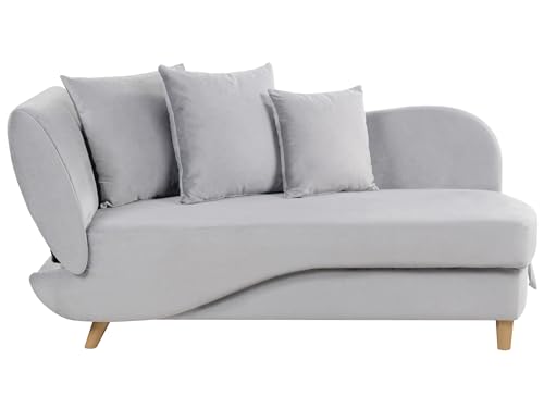 Chaiselongue Samtstoff grau linksseitig mit Stauraum Kissen modern Meri II von Beliani