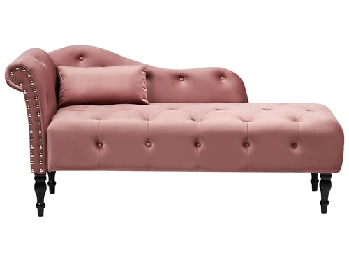 Chaiselongue Samtstoff rosa links gesteppt mit Kissen hohe Lehne Retro-Stil Ivry von Beliani