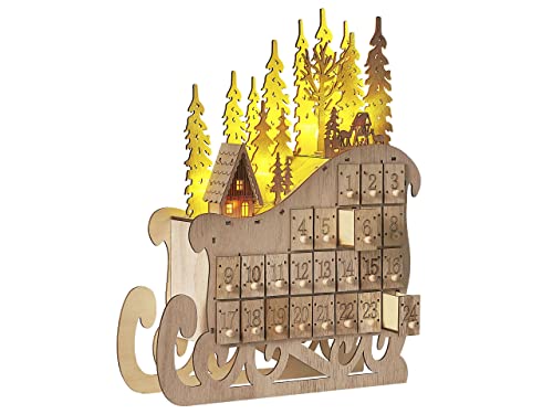 Deko LED Adventskalender Holz hellbraun Schlitten zum Befüllen Aufstellen Impala von Beliani