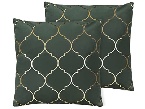 Dekokissen 2er Set 45 x 45 cm Samtstoff marokkanisches Muster dunkelgrün Alyssum von Beliani