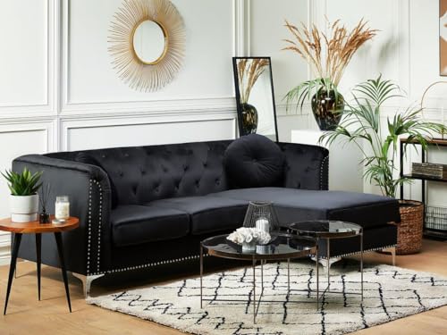 Elegantes Ecksofa aus Samtstoff linksseitig schwarz Flen von Beliani