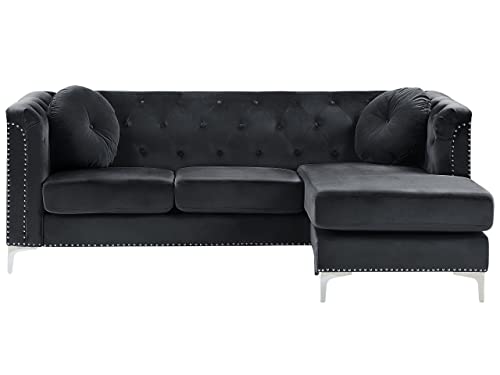 Beliani Elegantes Ecksofa aus Samtstoff linksseitig schwarz Flen von Beliani