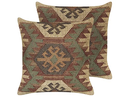 Kelim Dekokissen 2er Set Jute u. Wolle braun / bunt 45x45 cm orientalisch Cumbum von Beliani