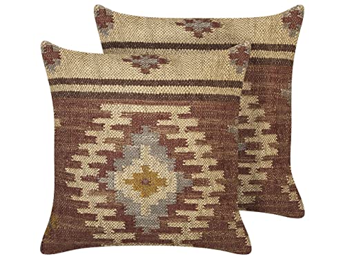 Kelim Dekokissen 2er Set Jute u. Wolle rot/bunt 45x45 cm orientalisch Beel von Beliani