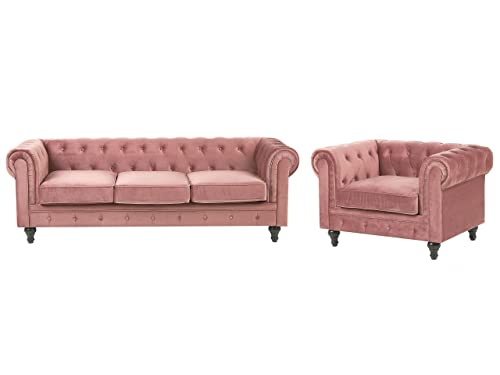 Klassisches Set Sofa Sessel Samtstoff Chesterfield Stil rosa Chesterfield von Beliani