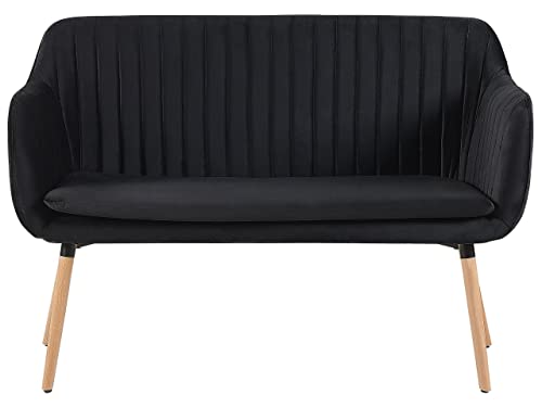 Modernes 2-Sitzer Küchensofa Samtstoff schwarz mit Metallgestell Holzoptik Taby von Beliani