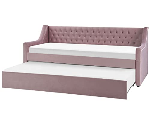 Platzsparendes Tagesbett Samtstoff rosa 90 x 200 cm mit Lattenrost Montargis von Beliani