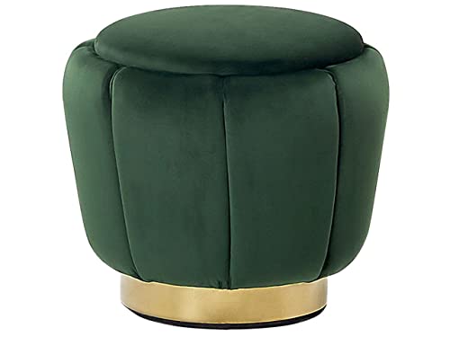 Runder Pouf in Dunkelgrün aus Samtstoff mit Metallbeine in Gold Glamour Irving von Beliani