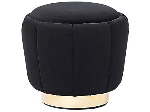 Runder Pouf in Schwarz aus Samtstoff mit Metallbeine in Gold Glamour Irving von Beliani