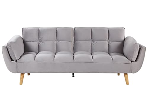 Schlafsofa 3-Sitzer Samtstoff hellgrau elegant mit Kissen Asby von Beliani