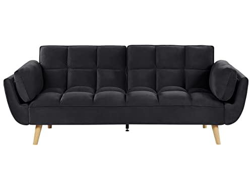 Schlafsofa 3-Sitzer Samtstoff schwarz elegant mit Kissen Asby von Beliani