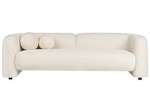 Sofa Samtstoff creme weiß 3-Sitzer mit Dekokissen modern für Wohnzimmer Leiren von Beliani