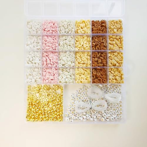 24 + 2 Gitter weiche Tonperlen Freundschaftsarmband DIY Making Kit – mit goldenen Abstandshalterperlen, Buchstabenperlen und elastischer Schnur – perfektes Geschenk für Handwerk, Konzert, Raves von Believo