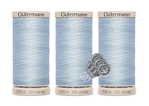 Gütermann Handsteppgarn (738219), 100 % merzerisierte Baumwolle, 3er-Pack (je 220 Yard), Bündel mit 3 Bella's Crafts Nadeleinfädlern (Hellblau Dawn – 6217) von Bella's Crafts