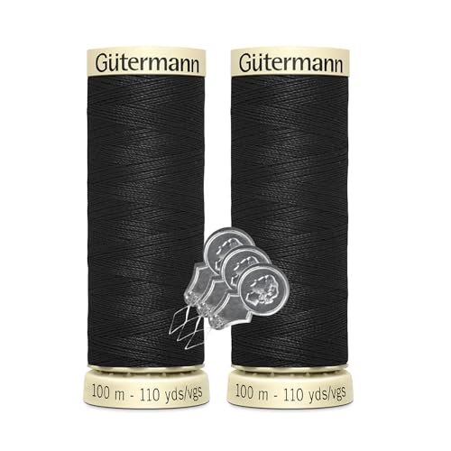 Gütermann Nähgarn, 100 Meter pro Polyester, 2er-Pack Bündel mit Bella's Crafts Nadeleinfädler (10 - Schwarz) von Bella's Crafts