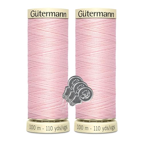 Gütermann Nähgarn, 100 Meter pro Polyester, 2er-Pack Bündel mit Bella's Crafts Nadeleinfädler (305 - Petal Pink) von Bella's Crafts