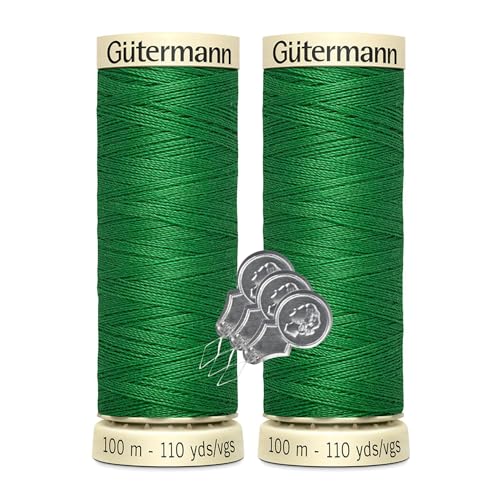 Gütermann Nähgarn, 100 Meter pro Polyester, 2er-Pack Bündel mit Bella's Crafts Nadeleinfädler (760 - Kelly Green) von Bella's Crafts