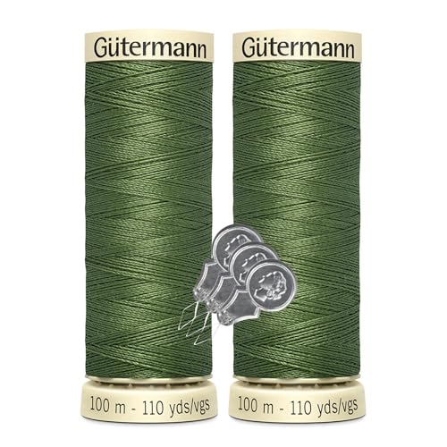 Gütermann Nähgarn, 100 Meter pro Polyester, 2er-Pack Bündel mit Bella's Crafts Nadeleinfädler (765 - Dusty Green) von Bella's Crafts