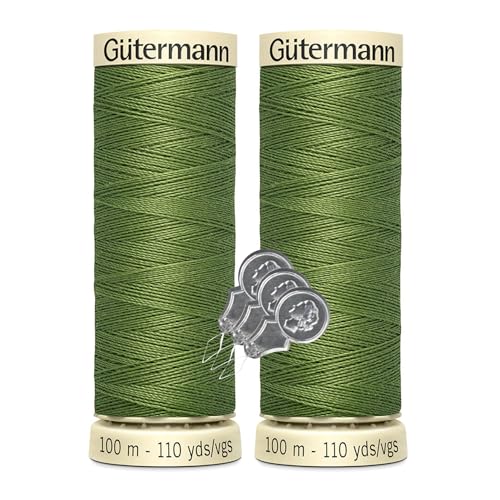 Gütermann Nähgarn, 100 Meter pro Polyester, 2er-Pack Bündel mit Bella's Crafts Nadeleinfädler (776 - Moosgrün) von Bella's Crafts