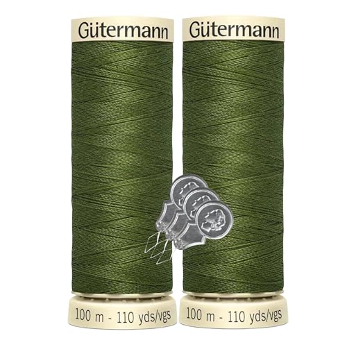 Gütermann Nähgarn, 100 Meter pro Polyester, 2er-Pack Bündel mit Bella's Crafts Nadeleinfädler (780 - Oliv) von Bella's Crafts