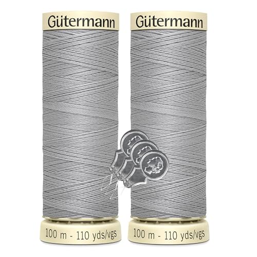 Gütermann Nähgarn, 110 Meter pro Polyester, 2er-Pack Bündel mit Bella's Crafts Nadeleinfädler (102 - Nebelgrau) von Bella's Crafts