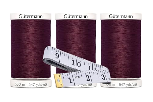 Gütermann Nähgarn, je 500 m, 3er-Pack Bündel mit Bella's Crafts weichem Maßband, Burgunderrot, 450 Stück von Bella's Crafts