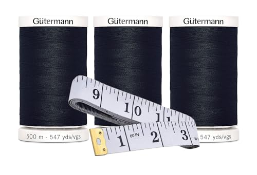 Gütermann Nähgarn (je 500 m), 3er-Pack Bündel mit Bella's Crafts weichem Maßband, Schwarz - 10 Stück von Bella's Crafts