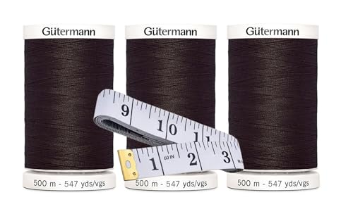 Gütermann Nähgarn (je 500 m), 3er-Pack Bündel mit Bella's Crafts weichem Maßband, Walnuss – 594 von Bella's Crafts