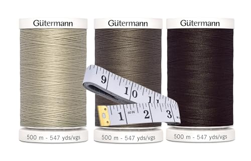 Gütermann Nähgarn (je 500 m), 3er-Pack Bündel mit Bella's Crafts weichem Maßband (Braun-Mix) von Bella's Crafts