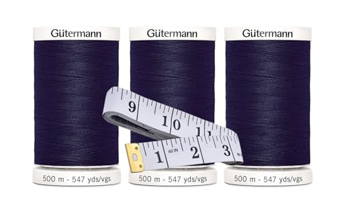 Gütermann Nähgarn (je 500 m), 3er-Pack Bündel mit Bella's Crafts weichem Maßband (Mitternacht – 278) von Bella's Crafts