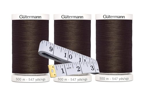 Gütermann Nähgarn (je 500 m), 3er-Pack Bündel mit Bella's Crafts weichem Maßband (Nelke – 590) von Bella's Crafts