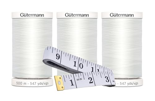 Gütermann Nähgarn (je 500 m), 3er-Pack Bündel mit Bella's Crafts weichem Maßband (Nu Weiß - 20) von Bella's Crafts