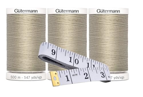 Gütermann Nähgarn (je 500 m), 3er-Pack Bündel mit Bella's Crafts weichem Maßband (Sand – 506) von Bella's Crafts