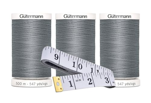 Gütermann Nähgarn (je 500 m), 3er-Pack Bündel mit Bella's Crafts weichem Maßband (Schiefer-110) von Bella's Crafts