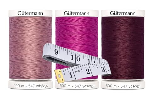 Gütermann Nähgarn (je 500 m), 3er-Pack Bündel mit Bella's Crafts weichem Maßband (rosa Mischung) von Bella's Crafts