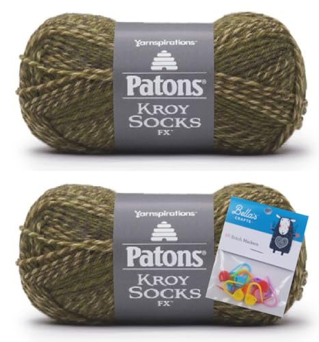 Patons Kroy Socks FX Garn, 2er-Pack mit Bella's Crafts Maschenmarkierern (moosige Farben) von Bella's Crafts