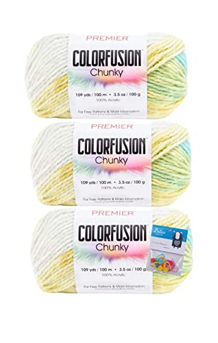 Premier Yarns Colorfusion grobes Garn – 100 g – #5 sperriges Gewicht – 3er-Pack mit Bella's Crafts Maschenmarkierern (Frühling) von Bella's Crafts