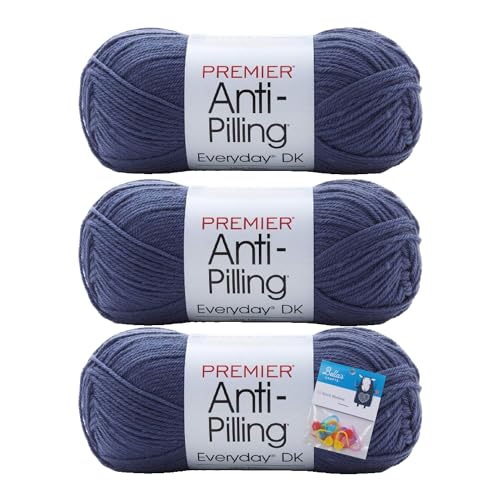 Premier Yarns Everyday DK Anti-Pilling-Garn, 100 g, #3 leicht, 3er-Pack Bündel mit Bella's Crafts Maschenmarkierern, Blaubeere von Bella's Crafts