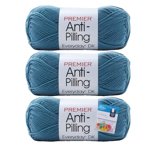 Premier Yarns Everyday DK Anti-Pilling-Garn, 100 g, #3 leicht, 3er-Pack Bündel mit Bella's Crafts Maschenmarkierern (Lake) von Bella's Crafts