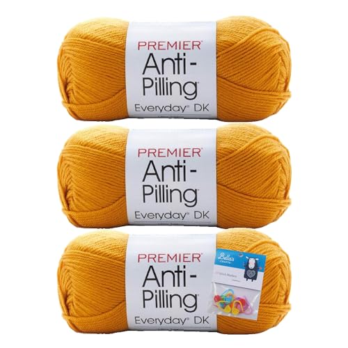 Premier Yarns Everyday DK Anti-Pilling-Garn, 100 g, #3 leicht, 3er-Pack Bündel mit Bella's Crafts Maschenmarkierern (Senf) von Bella's Crafts