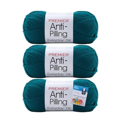 Premier Yarns Everyday DK Anti-Pilling-Garn, 100 g pro Knäuel, 3 Stück, leicht, 3er-Pack, Bündel mit Bella's Crafts Maschenmarkierern, Blaugrün von Bella's Crafts