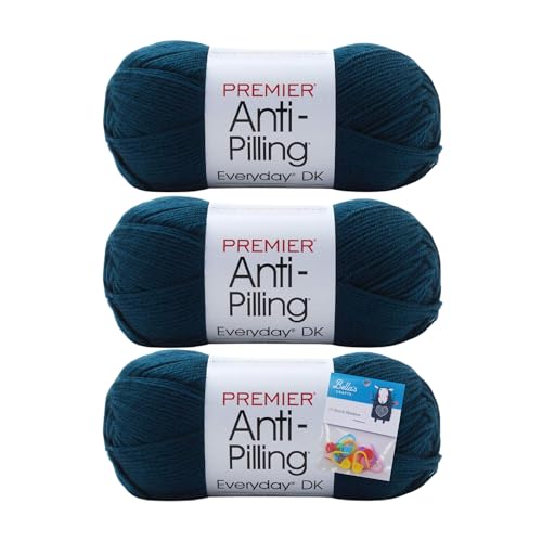 Premier Yarns Everyday DK Anti-Pilling-Garn, 100 g pro Knäuel, 3 Stück, leicht, 3er-Pack, Bündel mit Bella's Crafts Maschenmarkierern (Pfau) von Bella's Crafts