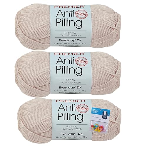 Premier Yarns Everyday DK Anti-Pilling-Garn, 100 g pro Knäuel, 3 Stück, leicht, 3er-Pack, Bündel mit Bella's Crafts Maschenmarkierern (Leinen) von Bella's Crafts