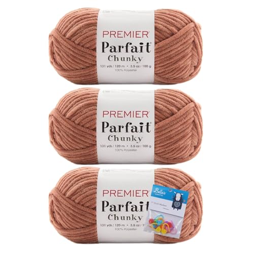 Premier Yarns Parfait Chenille-Garn, grob, 100 g, 6 Stück, Bündel mit Bella's Crafts Maschenmarkierern () von Bella's Crafts